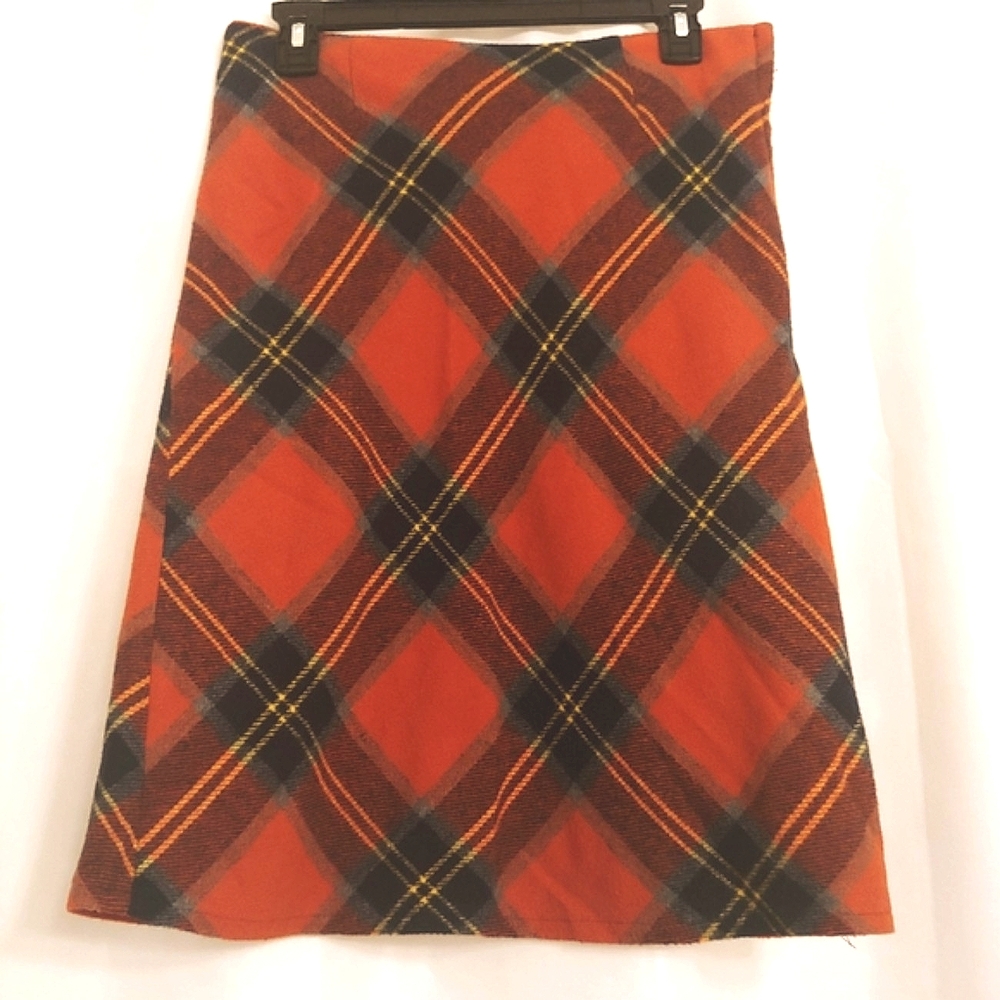 VINTAGE ORANGE TRACY EVANS WOOL BLEND PLAID SKIRT SIZE 5